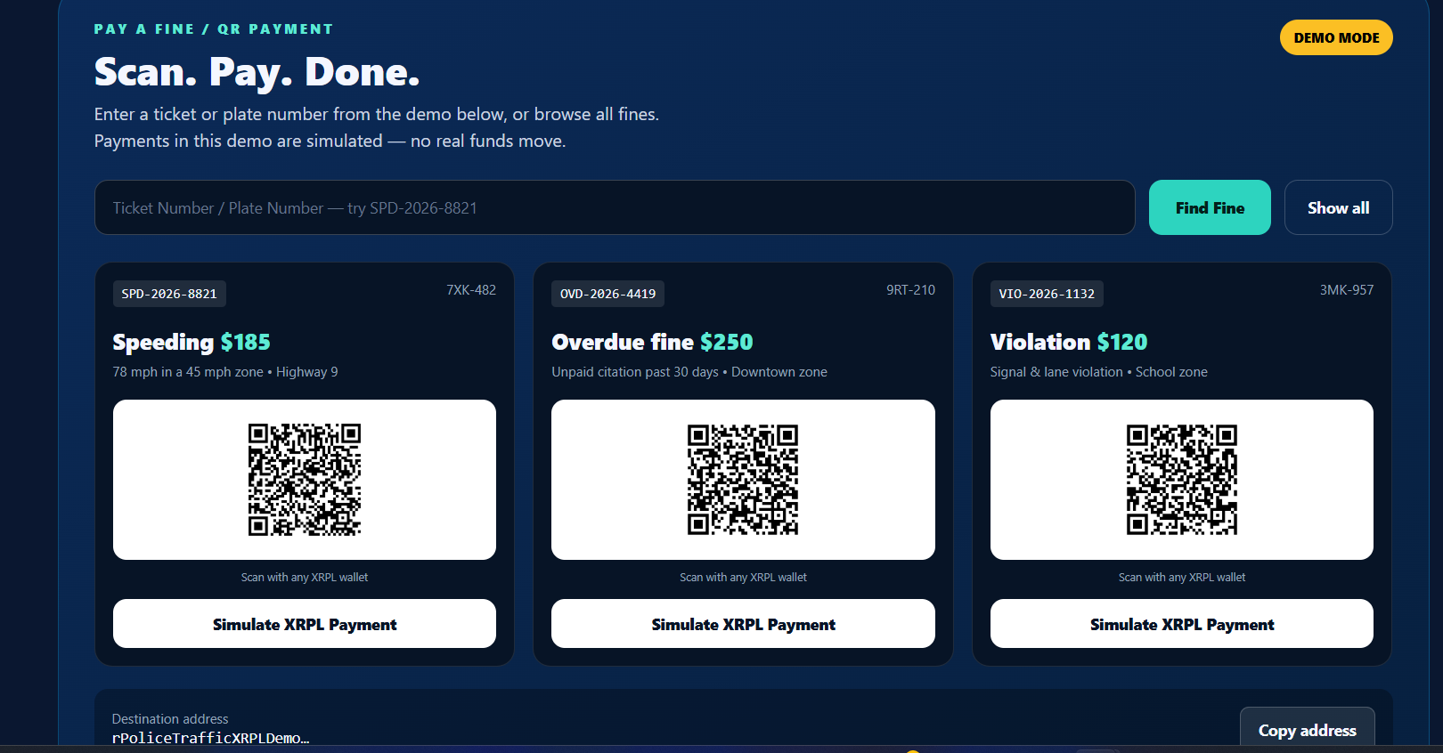 Scan, pay, done — QR fine payment on the XRP Ledger